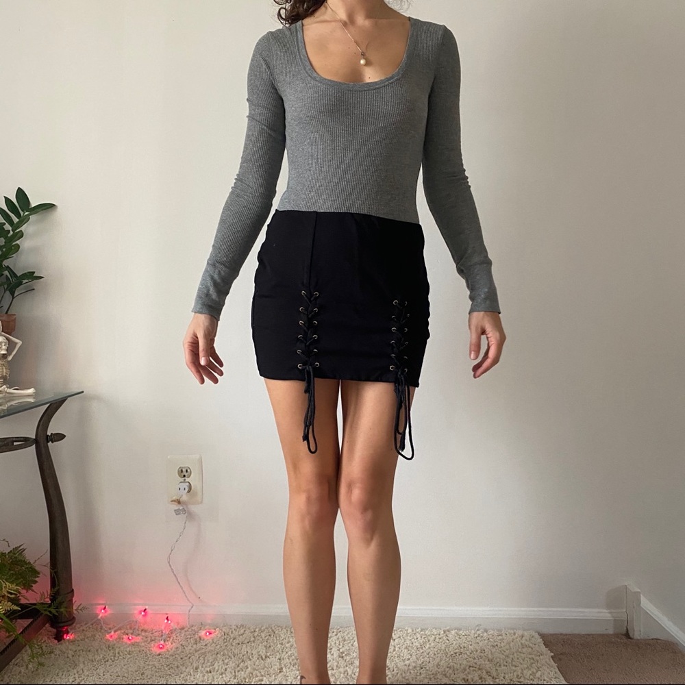 Black Bodycon Skirt with Front Ties